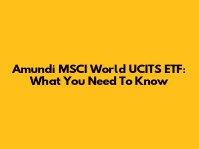Amundi MSCI World UCITS ETF: What You Need To Know