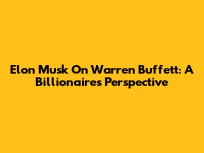 Elon Musk On Warren Buffett: A Billionaire's Perspective