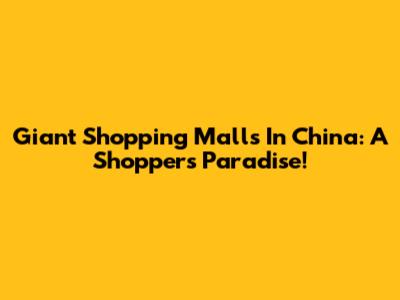 Giant Shopping Malls In China: A Shopper's Paradise!