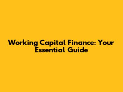 Working Capital Finance: Your Essential Guide